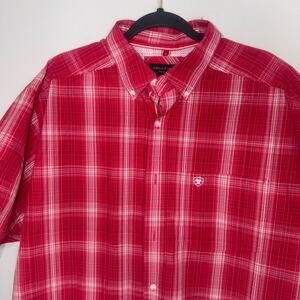 Ariat Pro Shirt Men XL Red Plaid Witten Classic Button Short Sleeve Western Logo